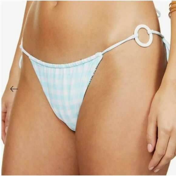 Revolve VDM Marley Reversible Ocean Swirl Blue Gingham Bikini Bottom XSmall - Picture 2 of 11